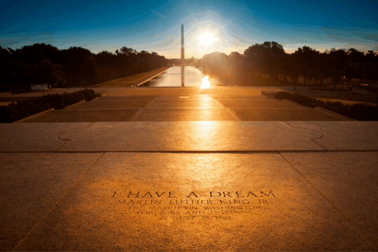 Martin Luther King quote inscription on the steps of the Lincoln Memorial on The National Mall.
