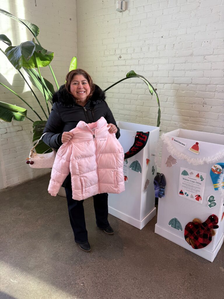 BankCherokee team members donating coats